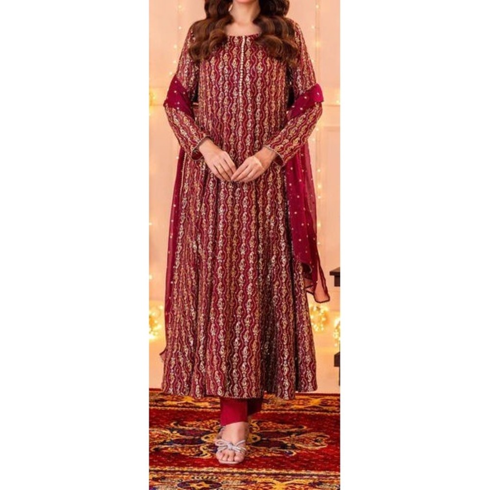 Ayesha Closet Shireen Guil 3pc Anarkali Kurta Set w/ Dupatta - Maroon - Small
